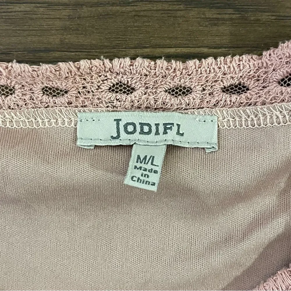 Jodifl Boho Hippie Blush Pink Dress Embroidered Sheer Mesh Over Lining Sz M/L
